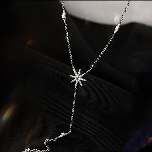 Sterling Silver Dainty Star Necklace, CZ Necklace,  North Star Crystal - Picture 10 of 11
